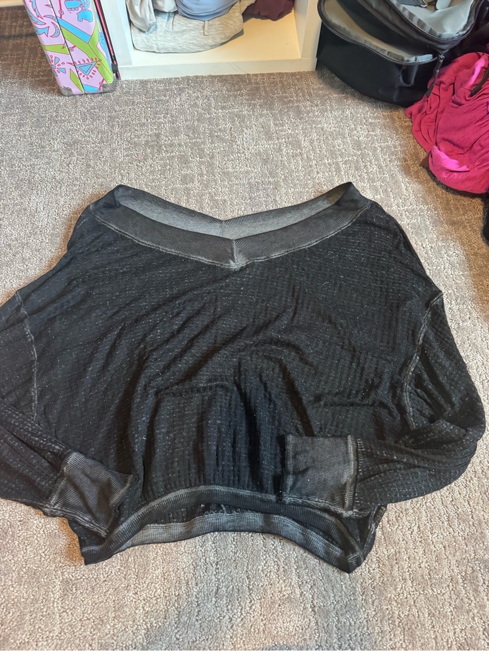 Free People Black Semi-Sheer V-Neck Pullover